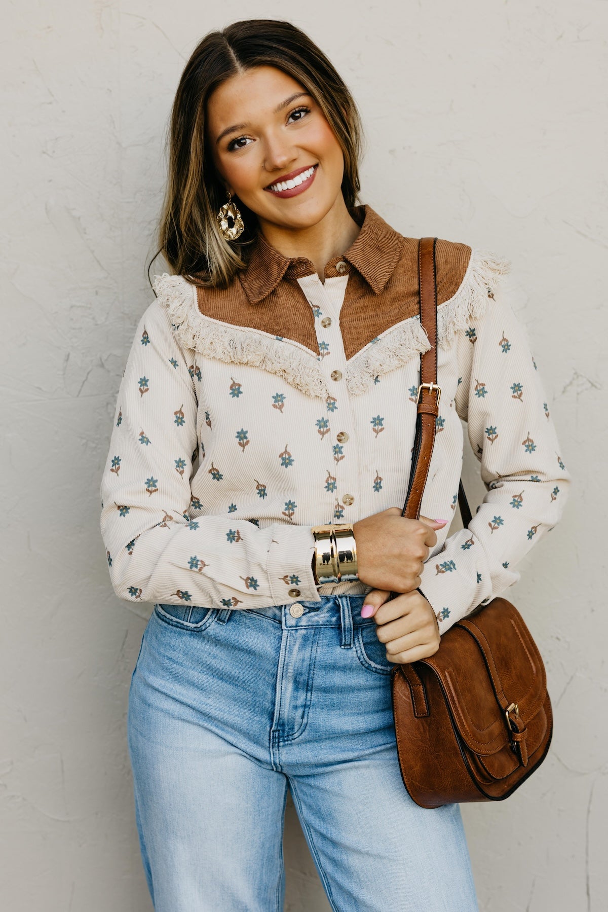 The Aubrielle Corduroy Fringe Shirt