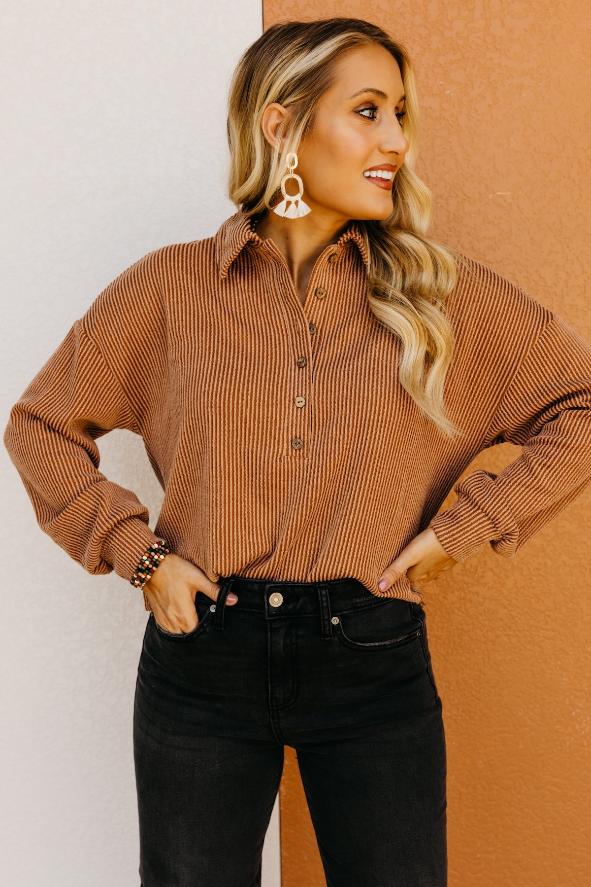 The Kathleen Ribbed Henley Knit Top
