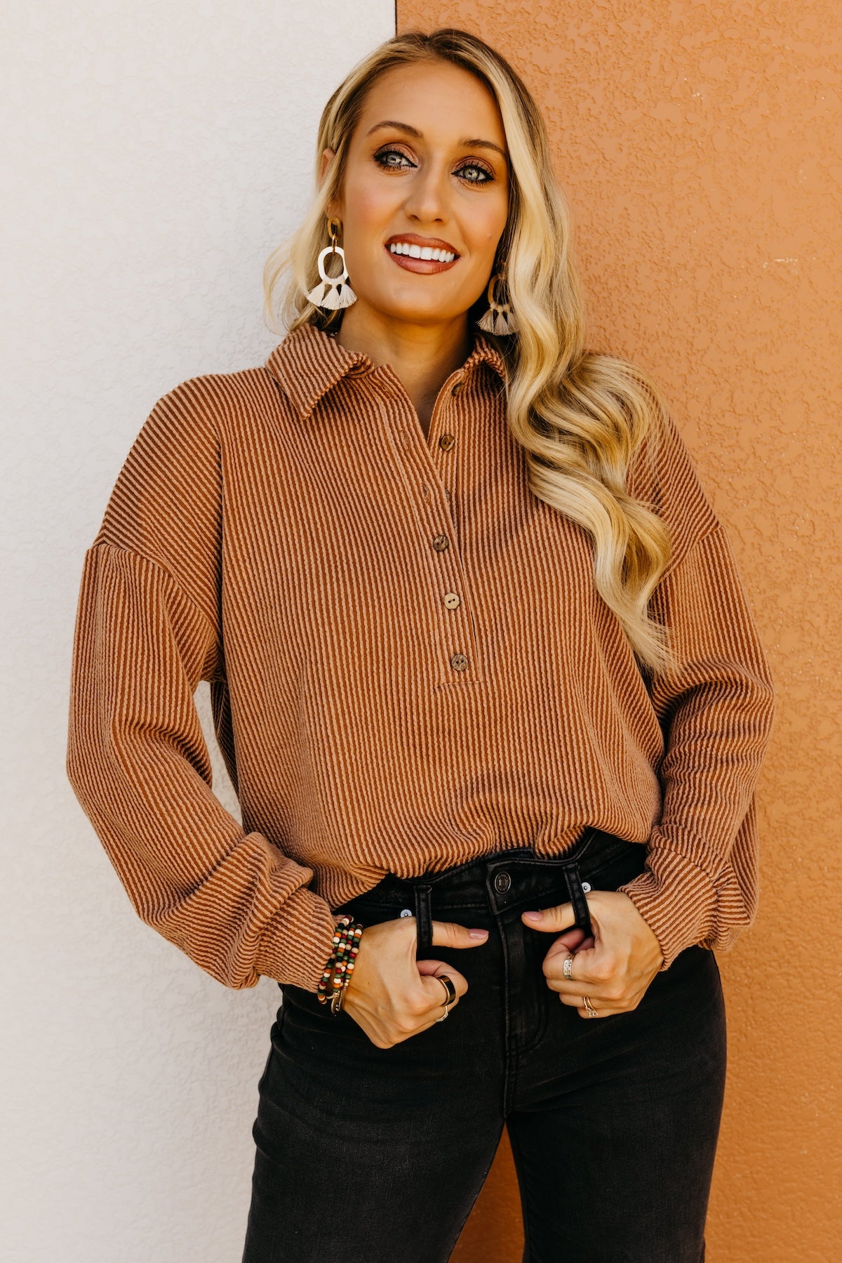 The Kathleen Ribbed Henley Knit Top