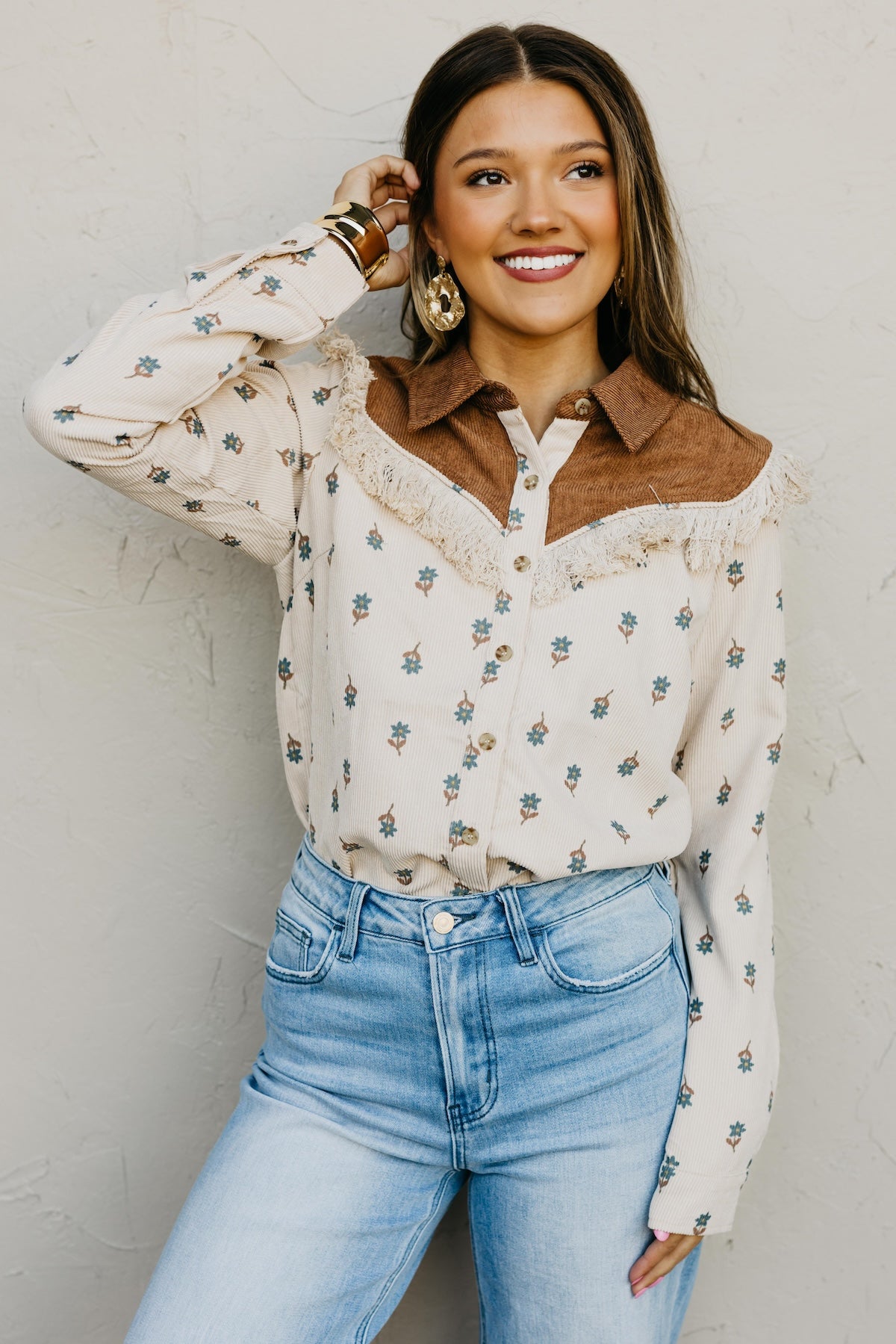 The Aubrielle Corduroy Fringe Shirt