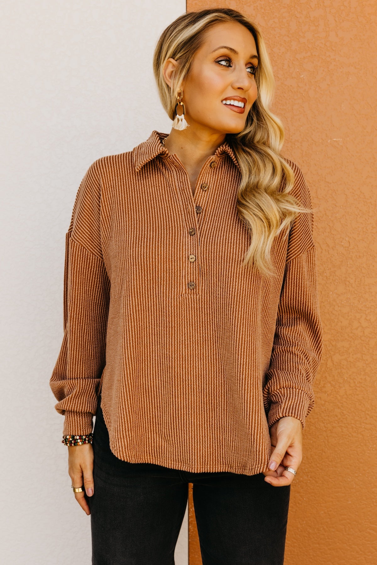 The Kathleen Ribbed Henley Knit Top
