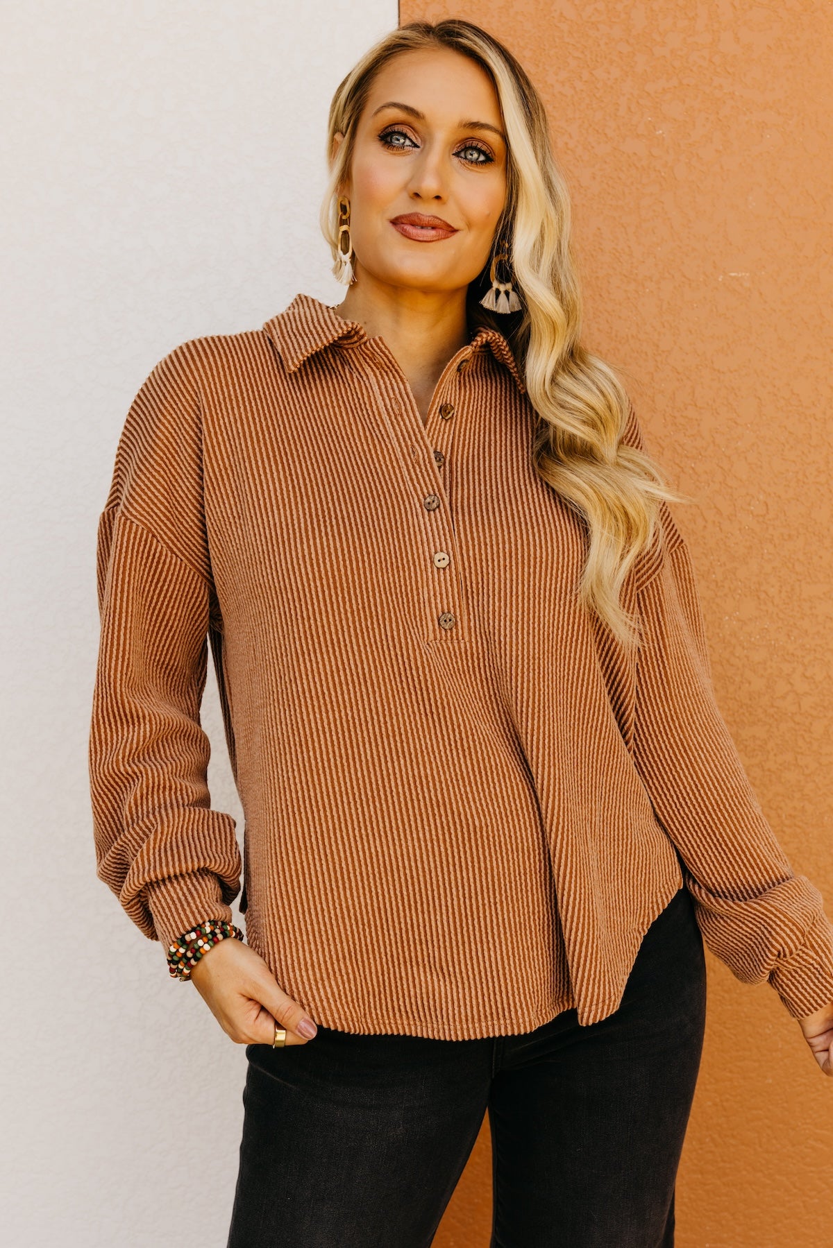The Kathleen Ribbed Henley Knit Top