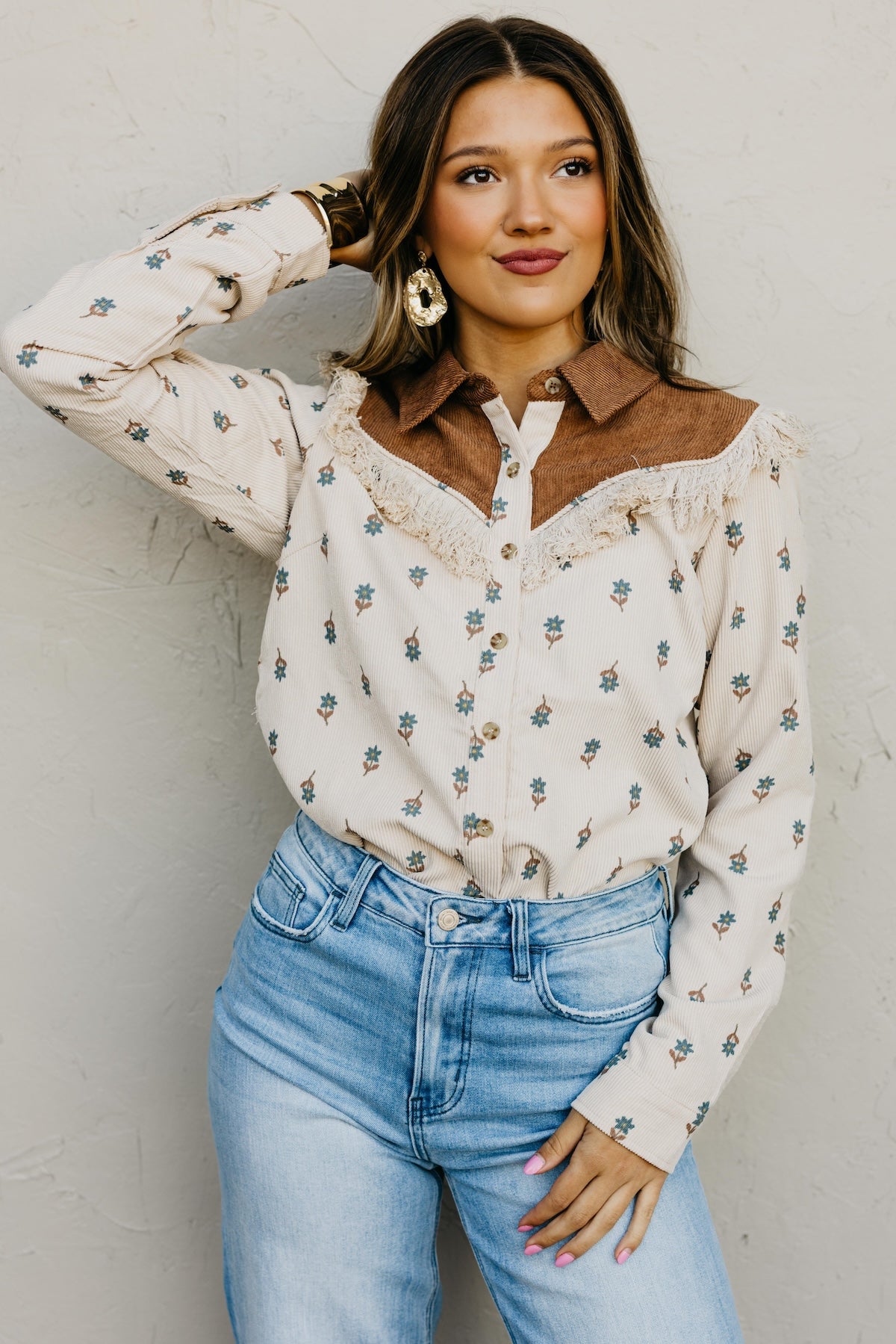 The Aubrielle Corduroy Fringe Shirt