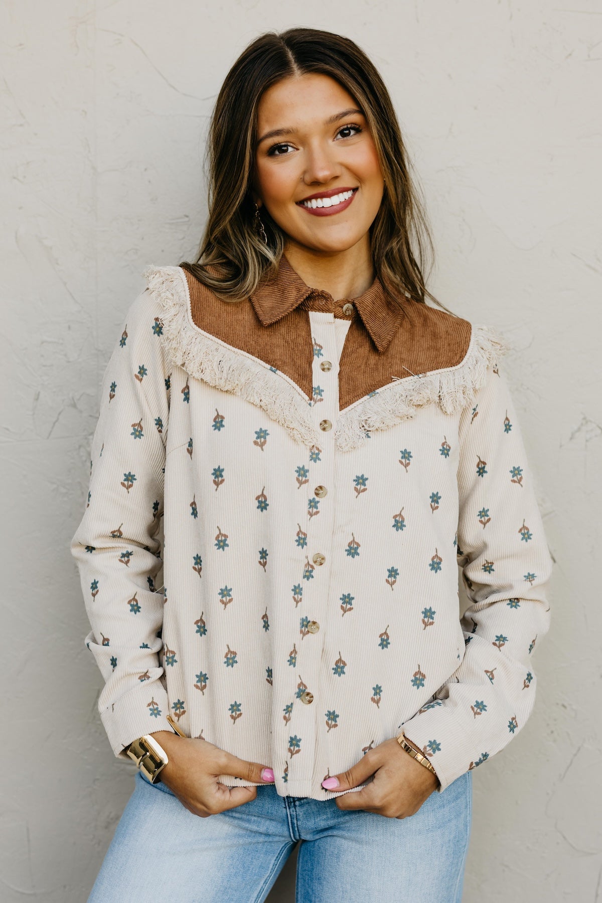 The Aubrielle Corduroy Fringe Shirt