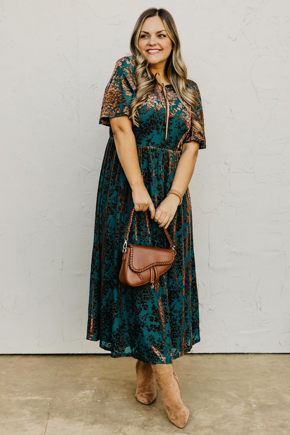 The Elora Velvet Floral Midi Dress