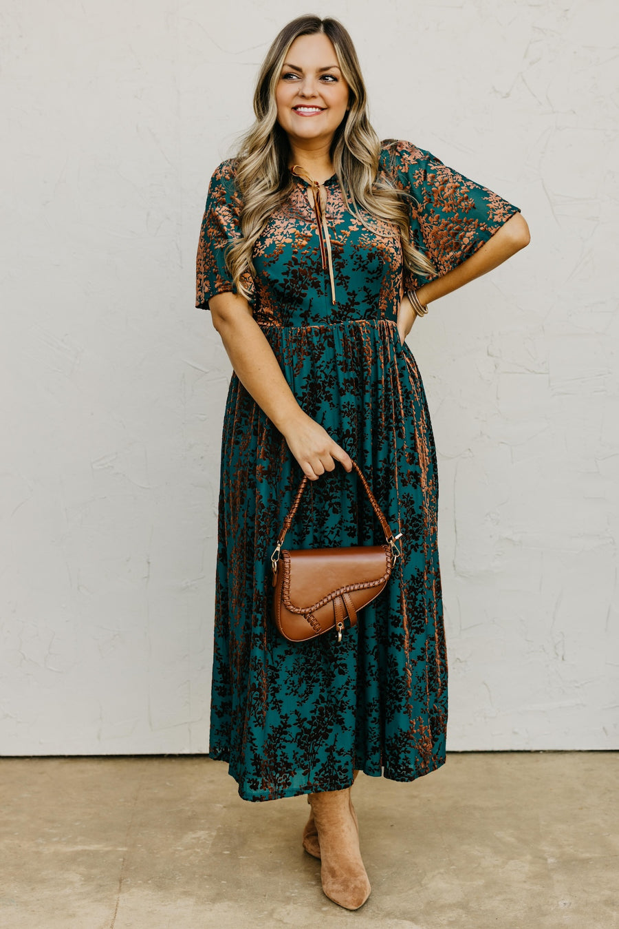 The Elora Velvet Floral Midi Dress