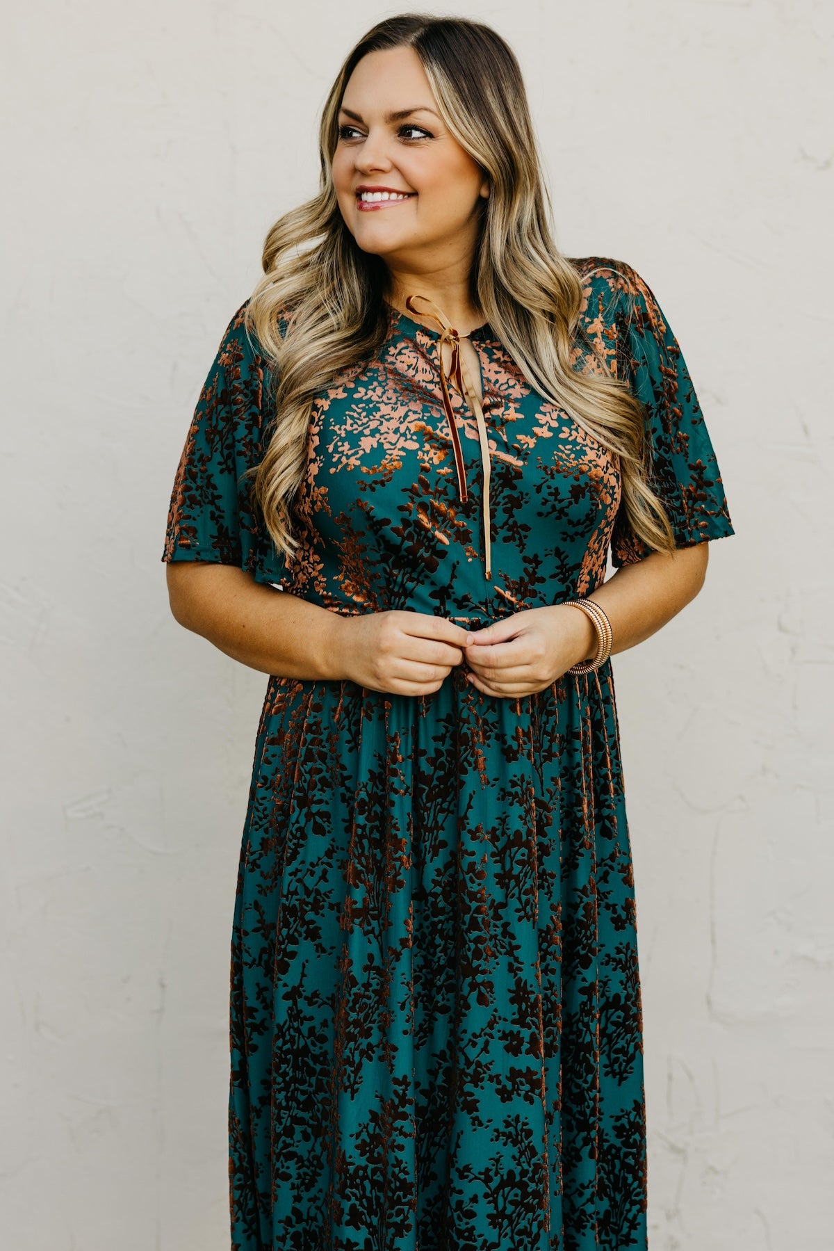 The Elora Velvet Floral Midi Dress