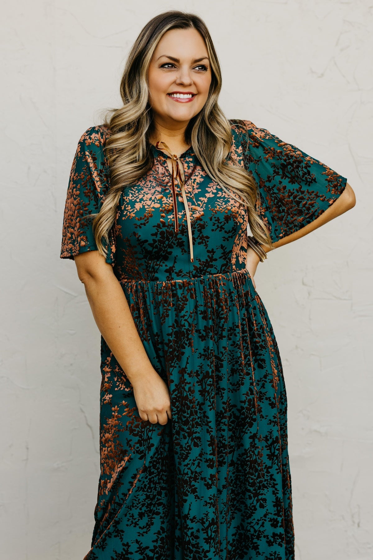 The Elora Velvet Floral Midi Dress