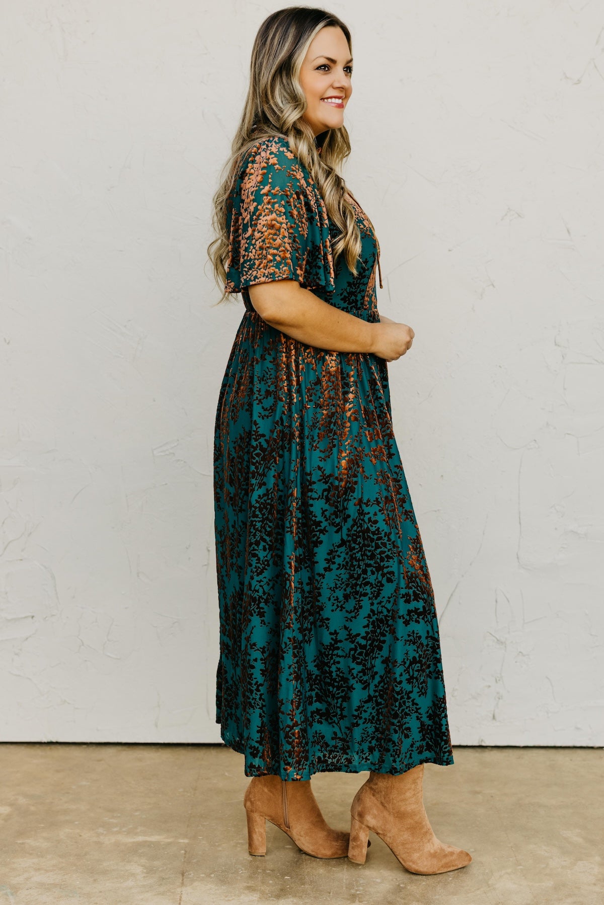 The Elora Velvet Floral Midi Dress