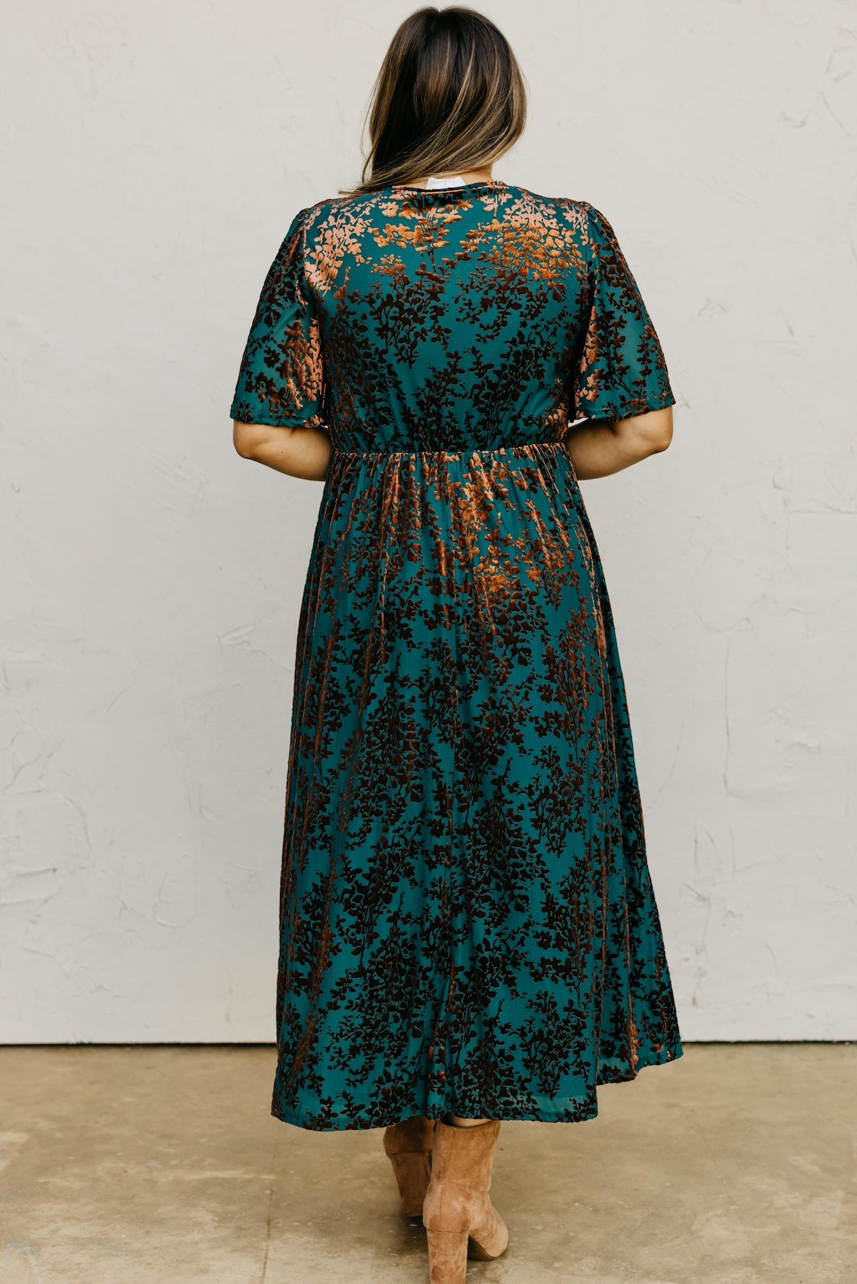 The Elora Velvet Floral Midi Dress