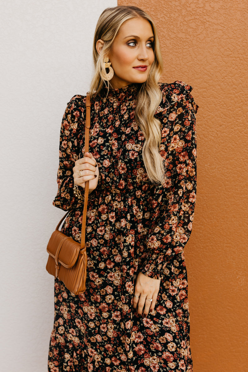 The Gerald Floral Mock Neck Midi Dress