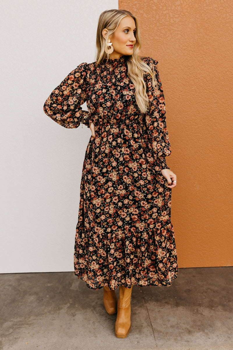 The Gerald Floral Mock Neck Midi Dress