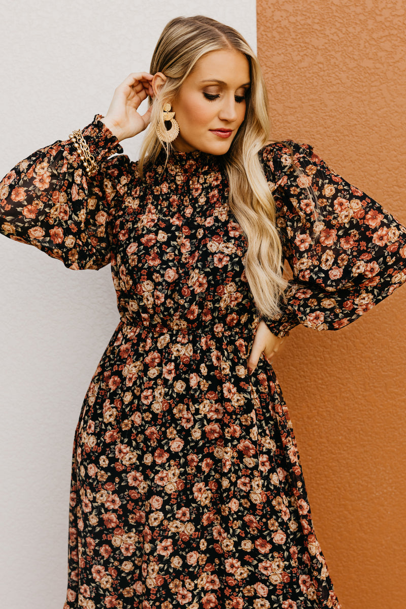 The Gerald Floral Mock Neck Midi Dress