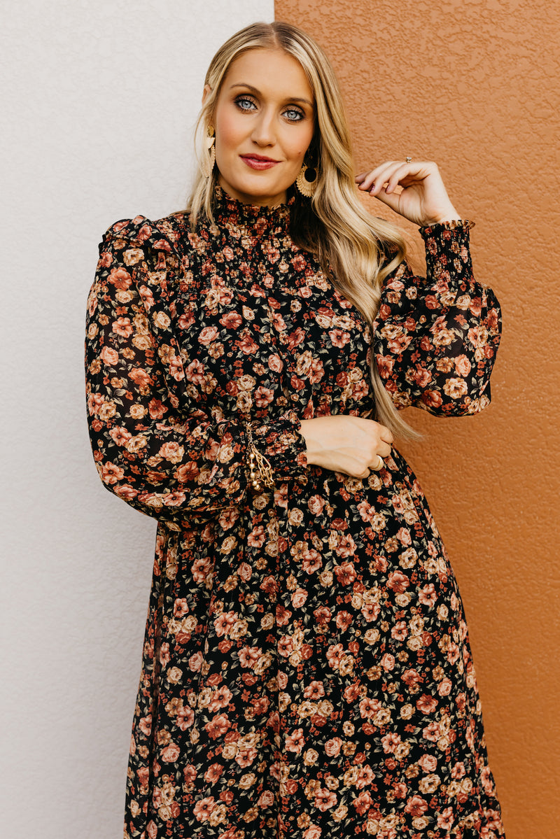 The Gerald Floral Mock Neck Midi Dress