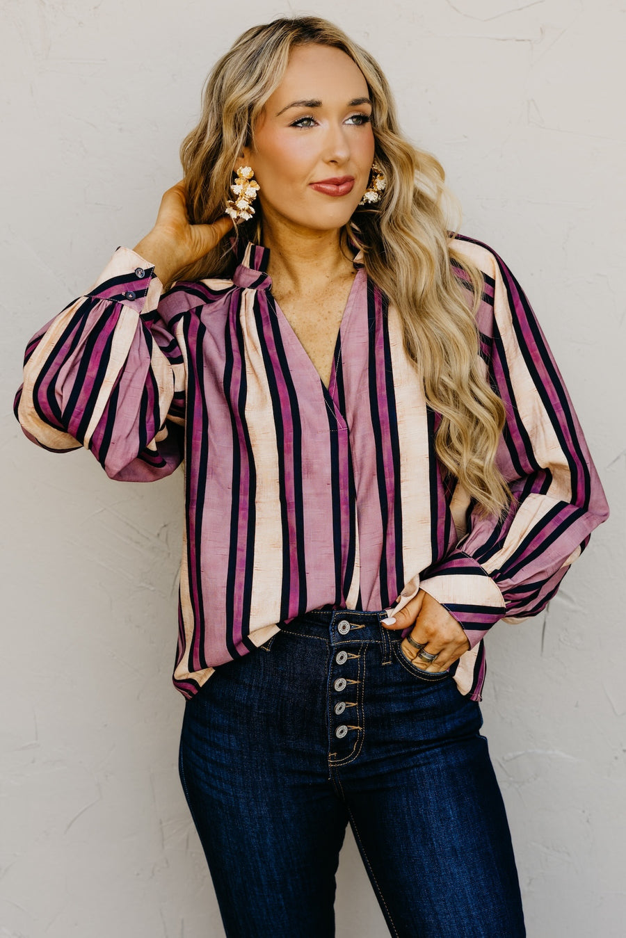 The Rilee Vertical Stripe Woven Top
