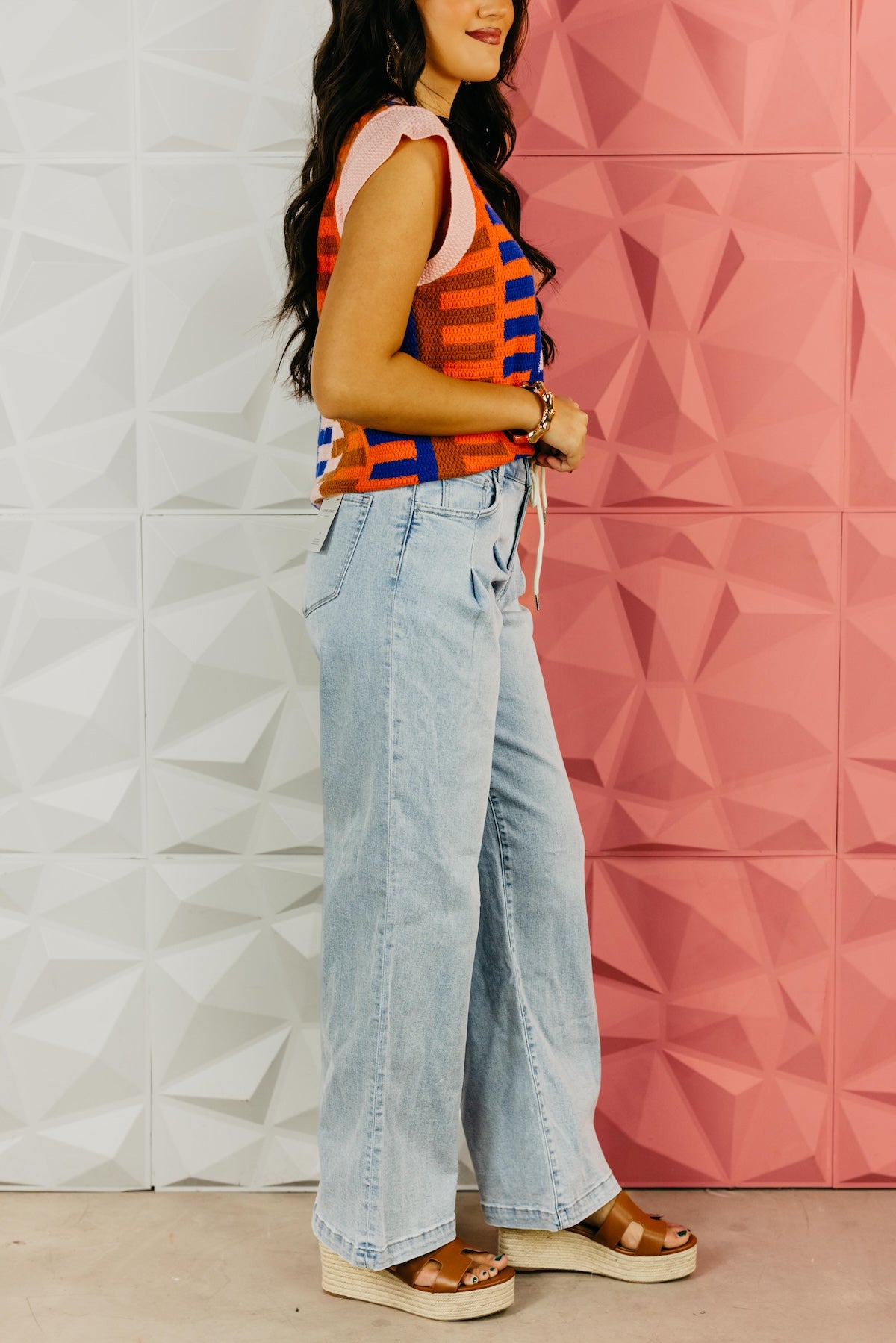 Flying Monkey | Super High Rise Drawcord Elastic Waistband Wide Leg Denim