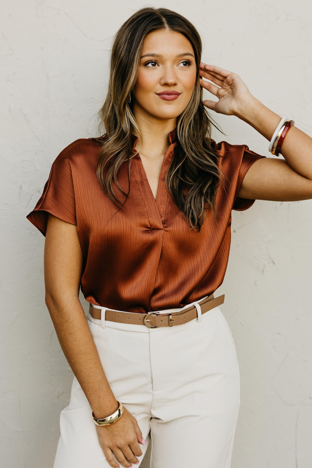 The Melanie Drop Shoulder Crinkle Blouse