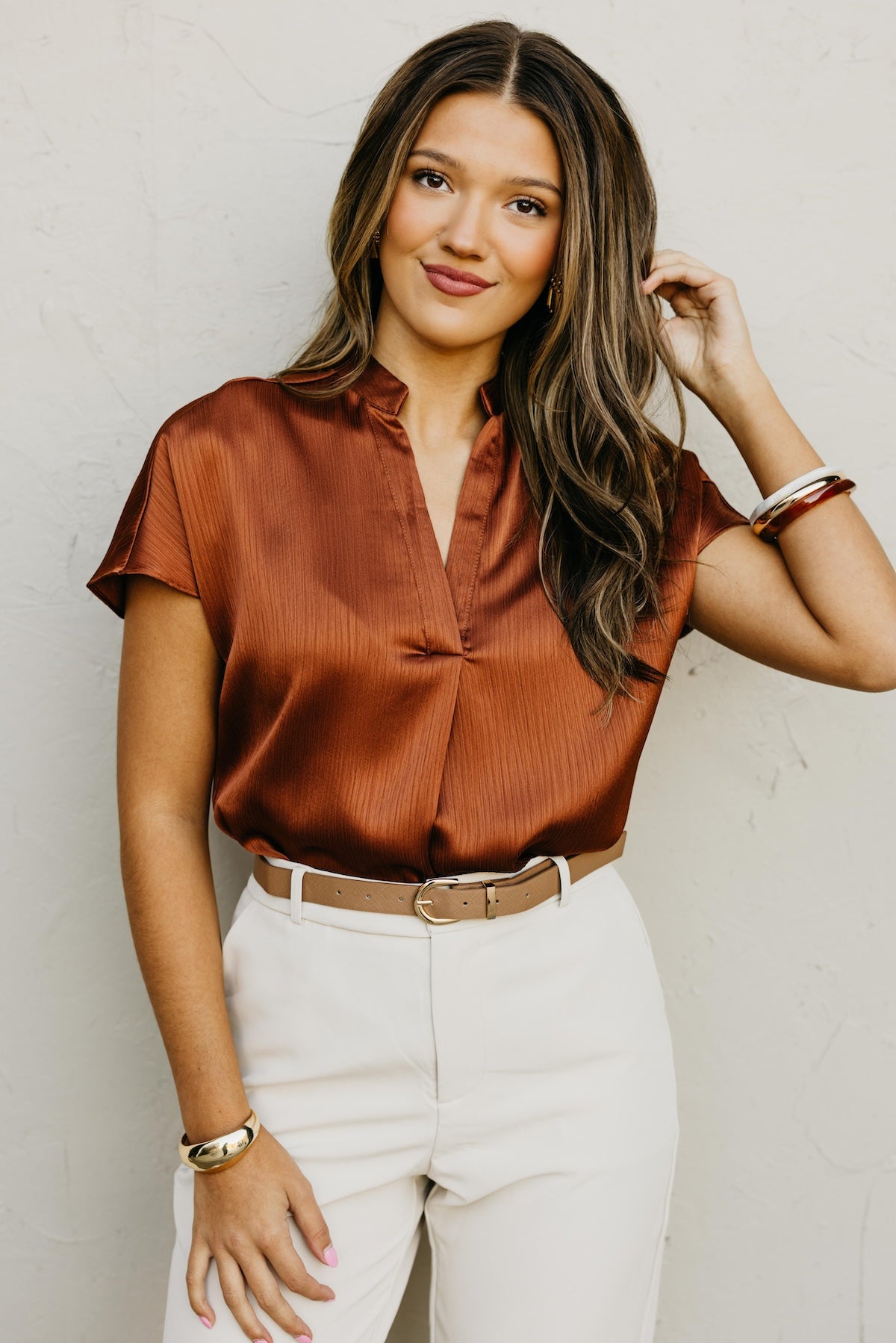 The Melanie Drop Shoulder Crinkle Blouse