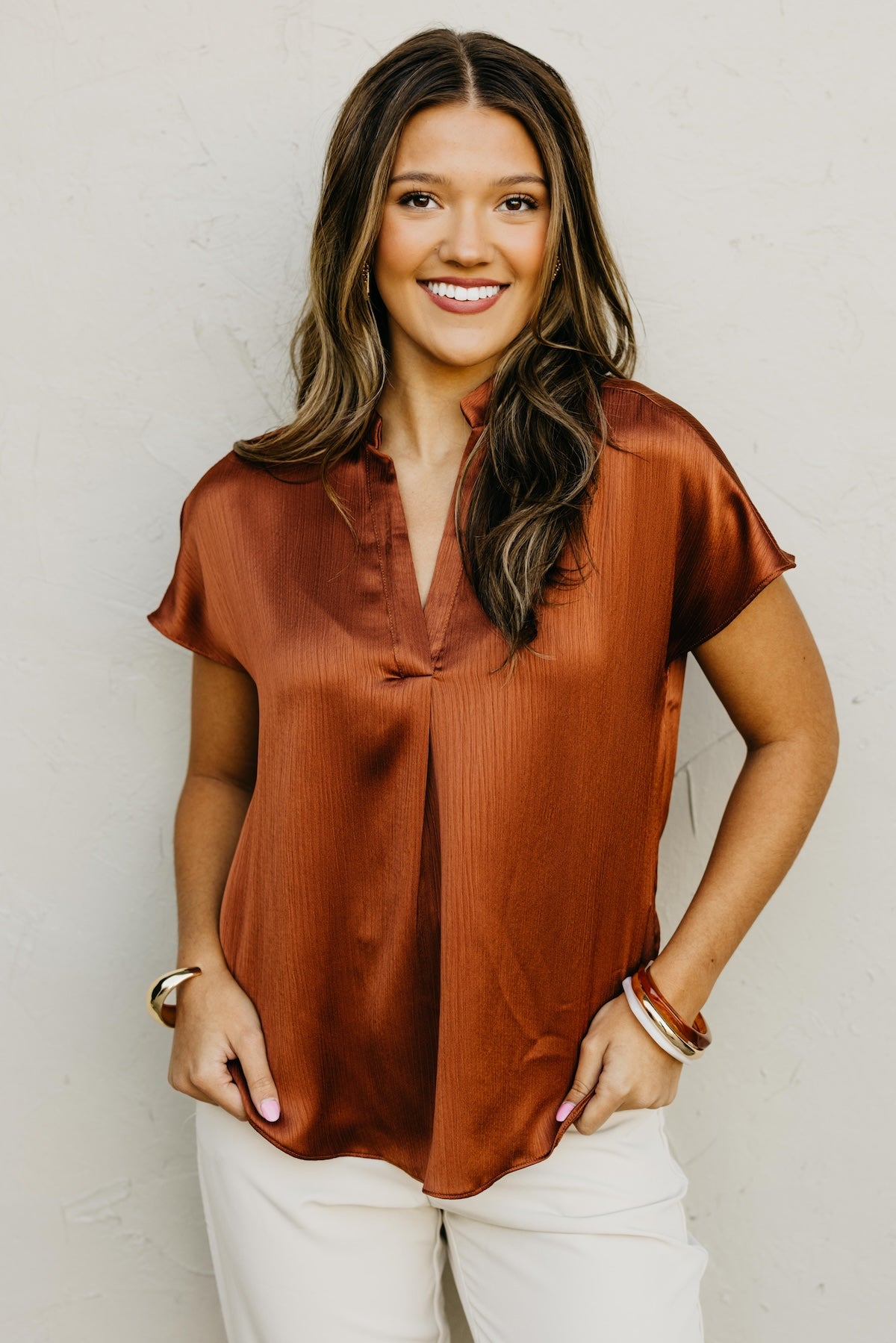 The Melanie Drop Shoulder Crinkle Blouse