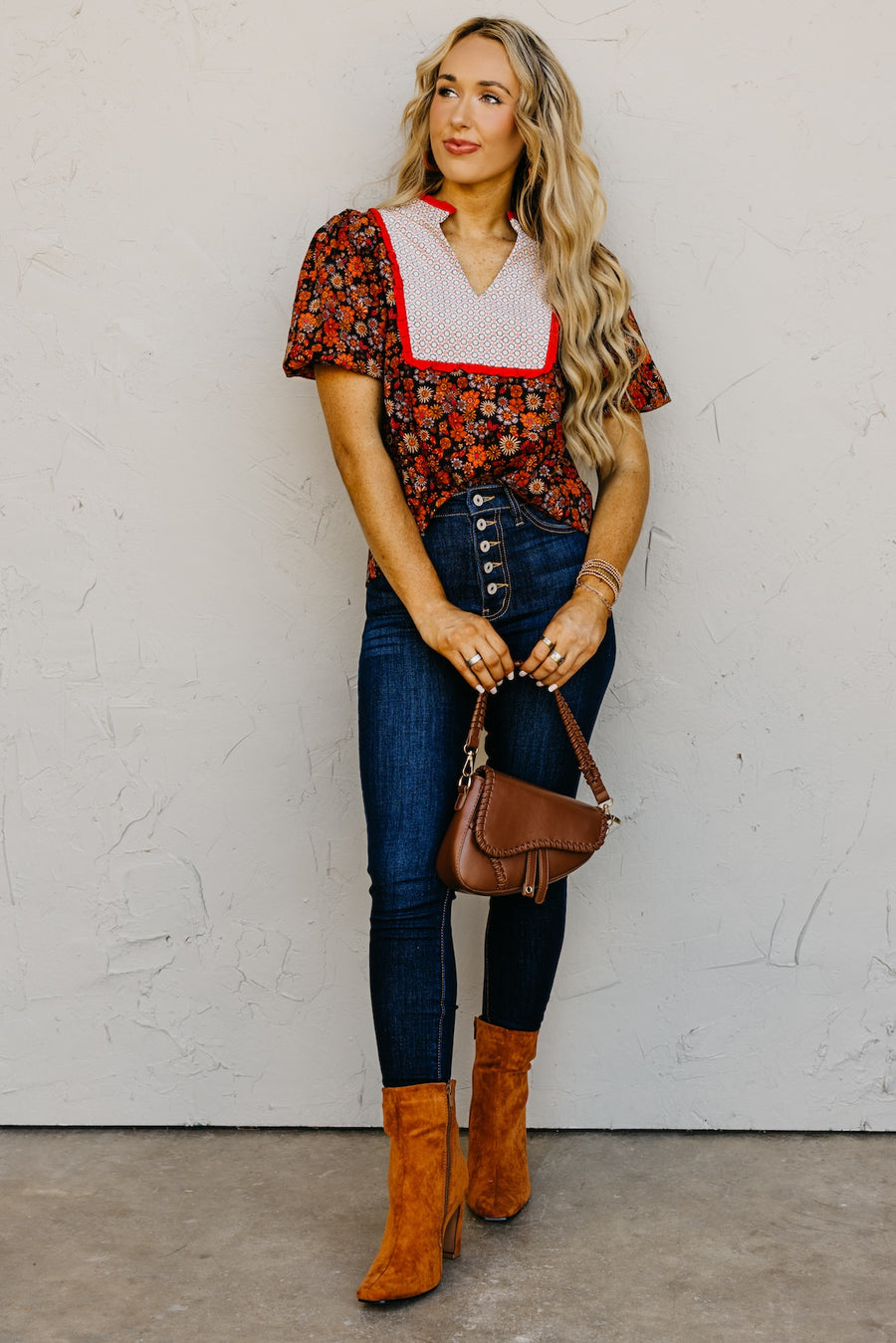 The Jessica Floral Contrast Corduroy Top