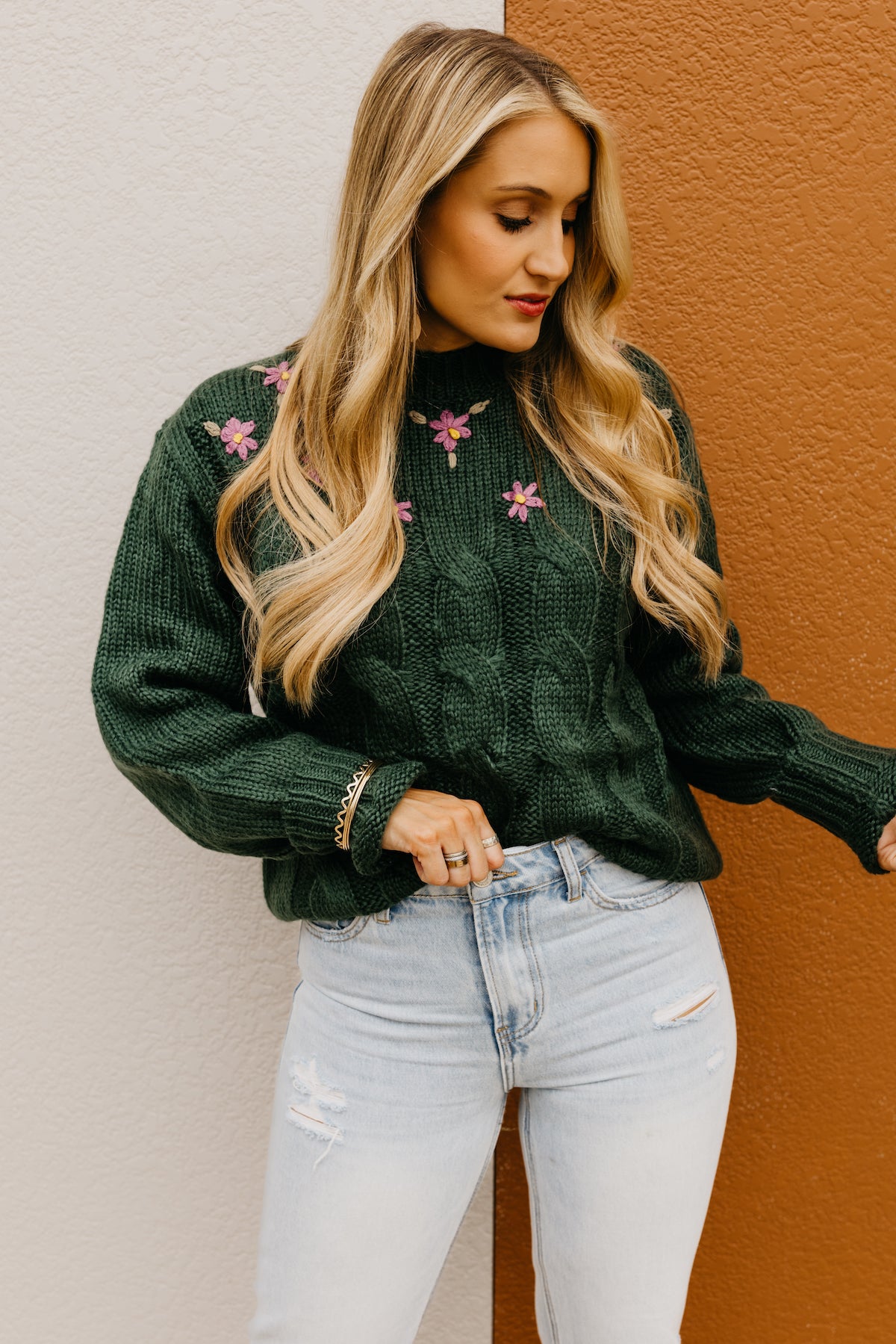 The Nancy Floral Cable Knit Sweater  - FINAL SALE