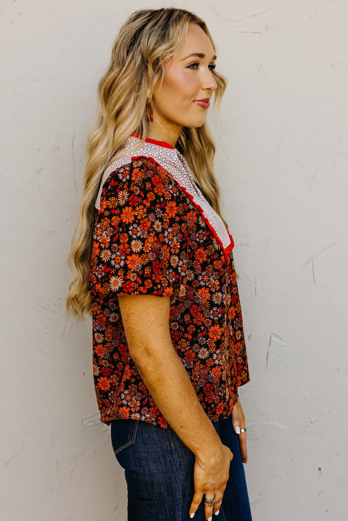 The Jessica Floral Contrast Corduroy Top