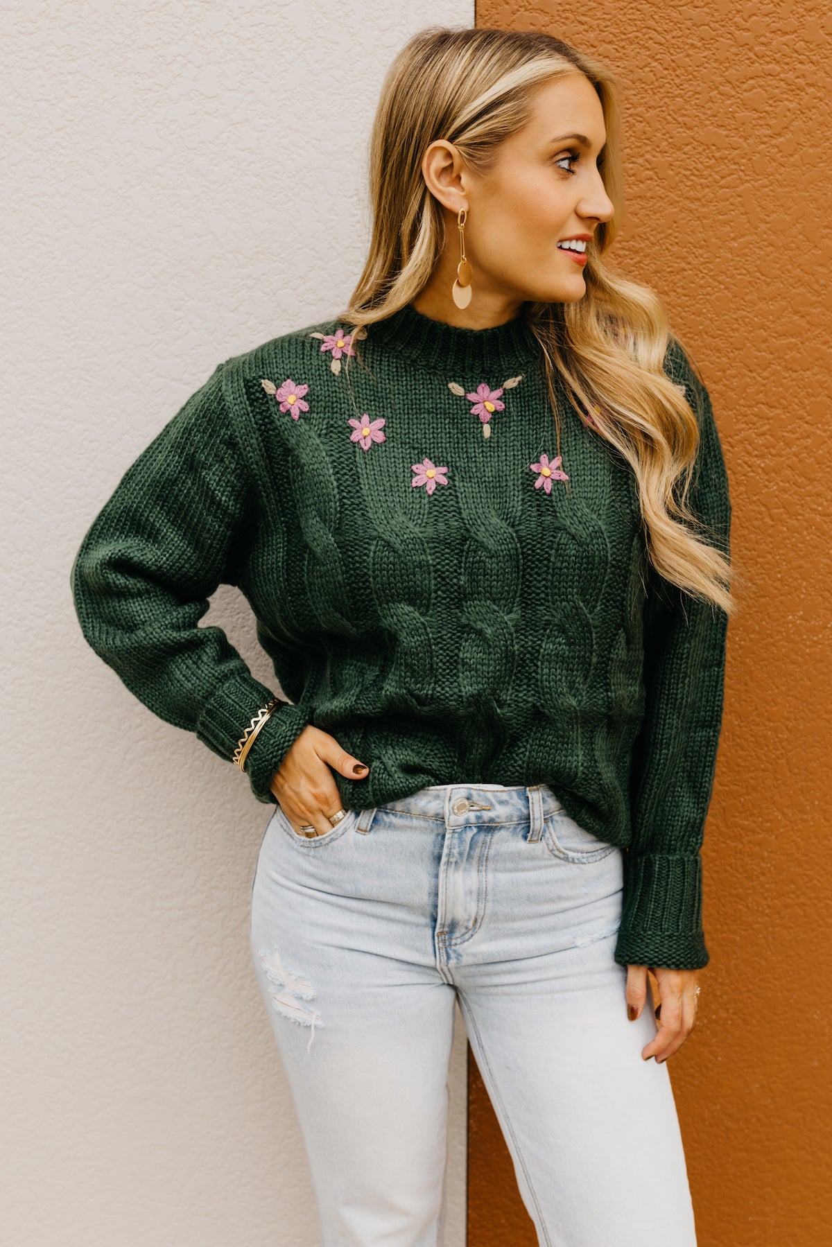 The Nancy Floral Cable Knit Sweater  - FINAL SALE