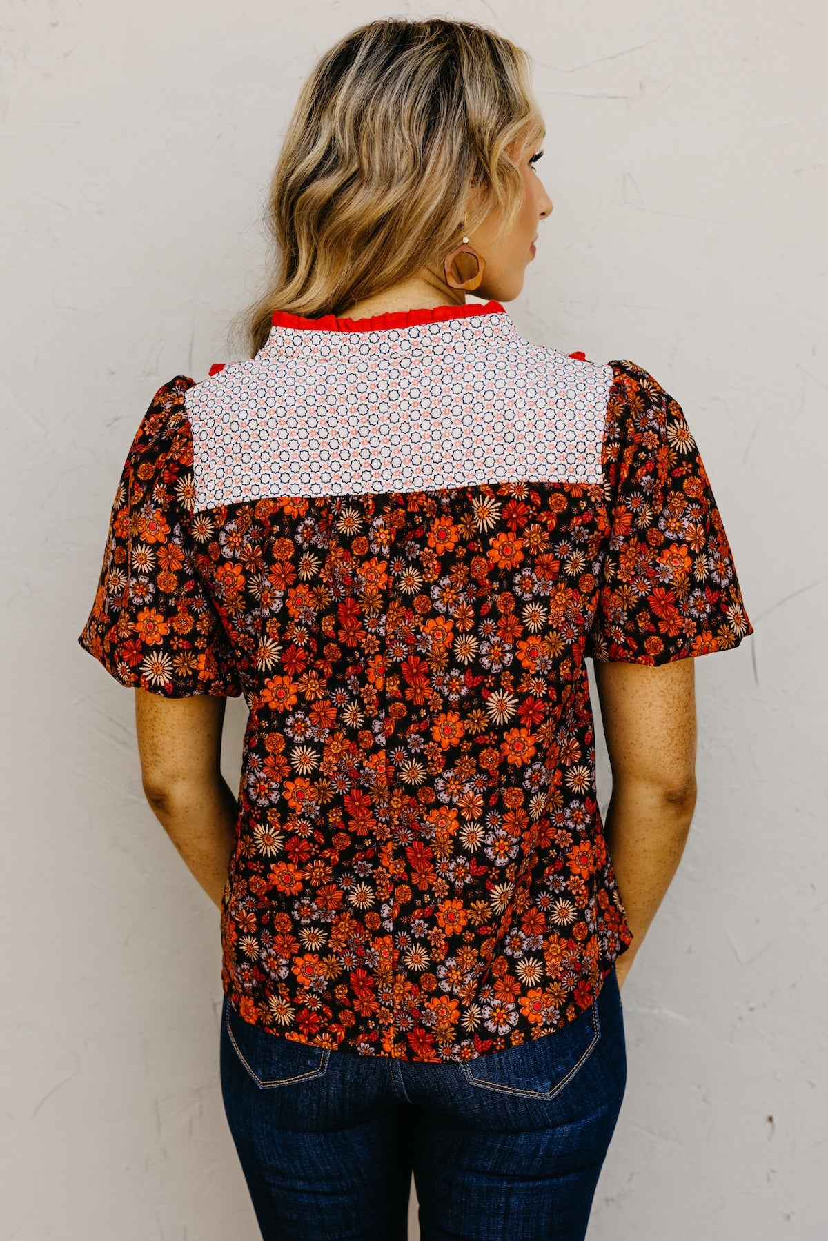 The Jessica Floral Contrast Corduroy Top