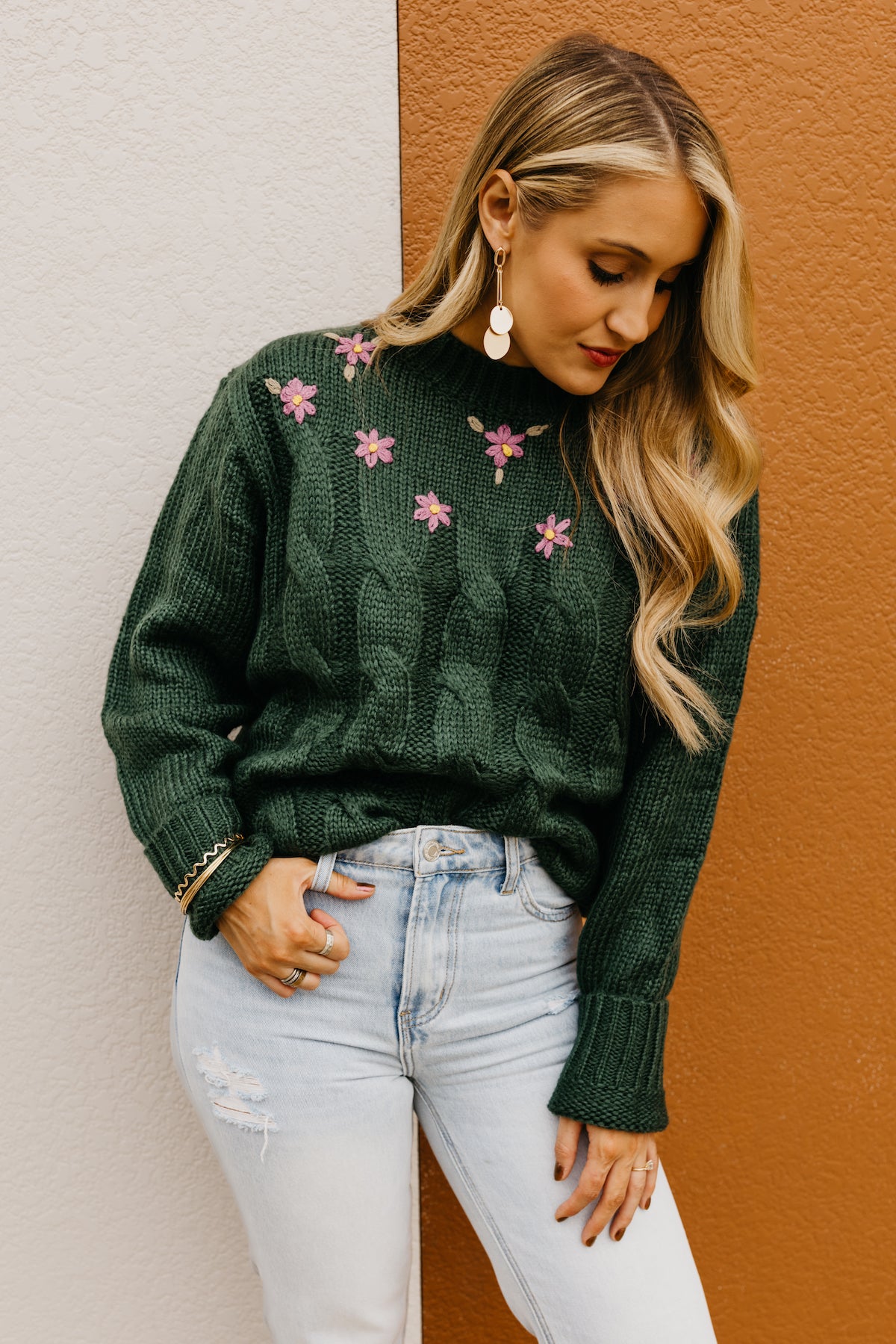 The Nancy Floral Cable Knit Sweater  - FINAL SALE