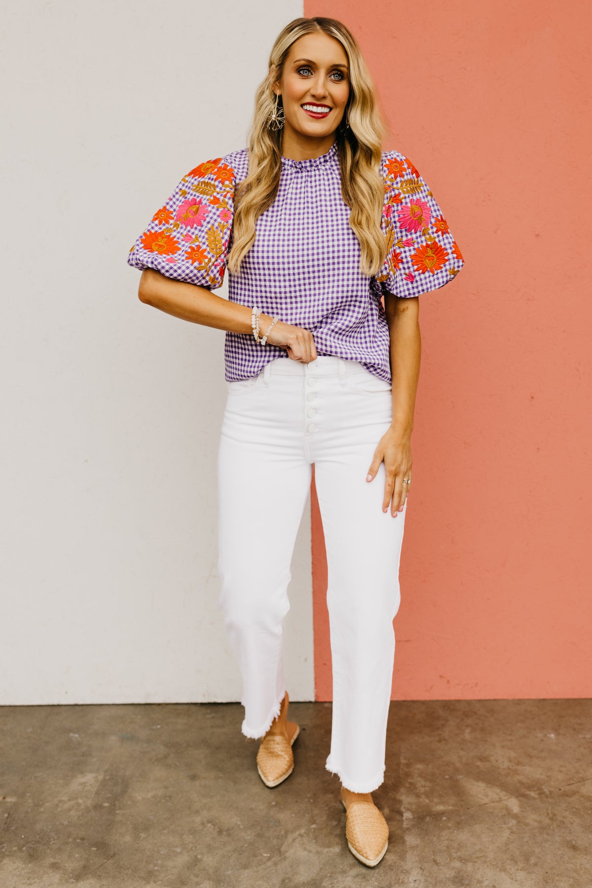 The Alayna Embroidered Gingham Top