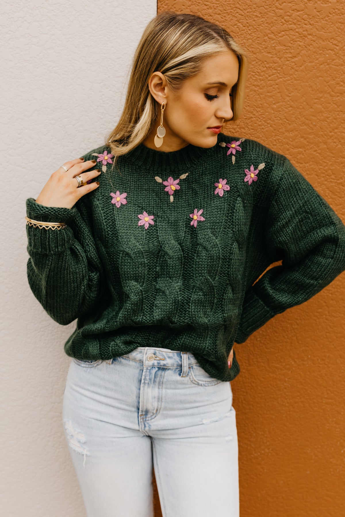 The Nancy Floral Cable Knit Sweater  - FINAL SALE