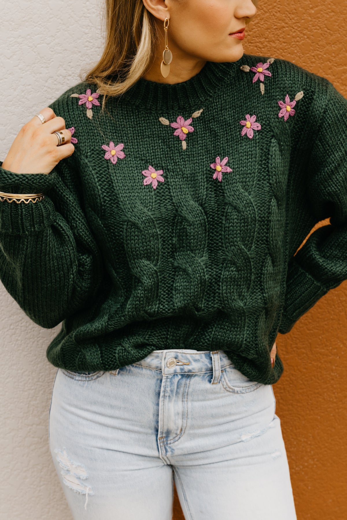 The Nancy Floral Cable Knit Sweater  - FINAL SALE