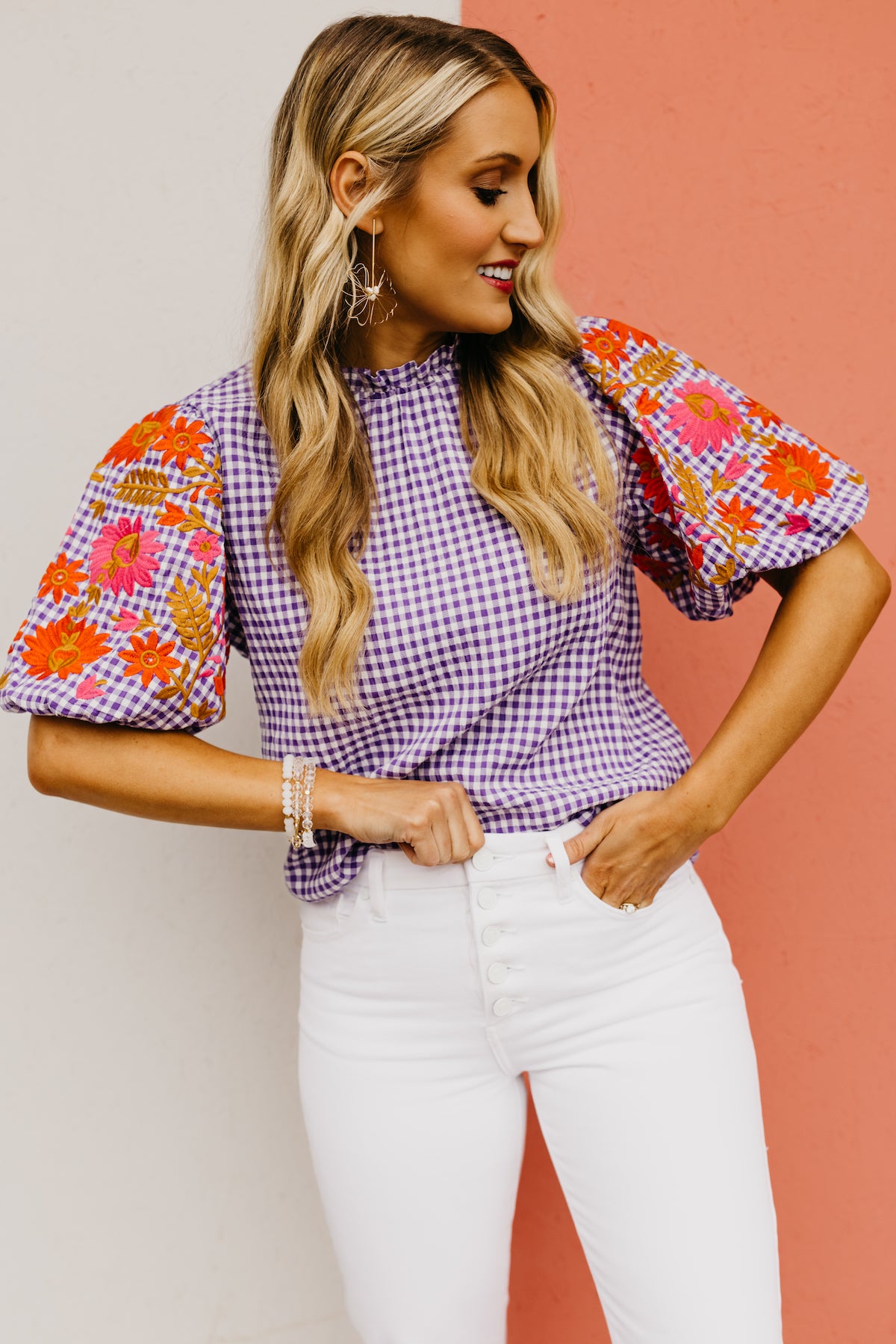 The Alayna Embroidered Gingham Top