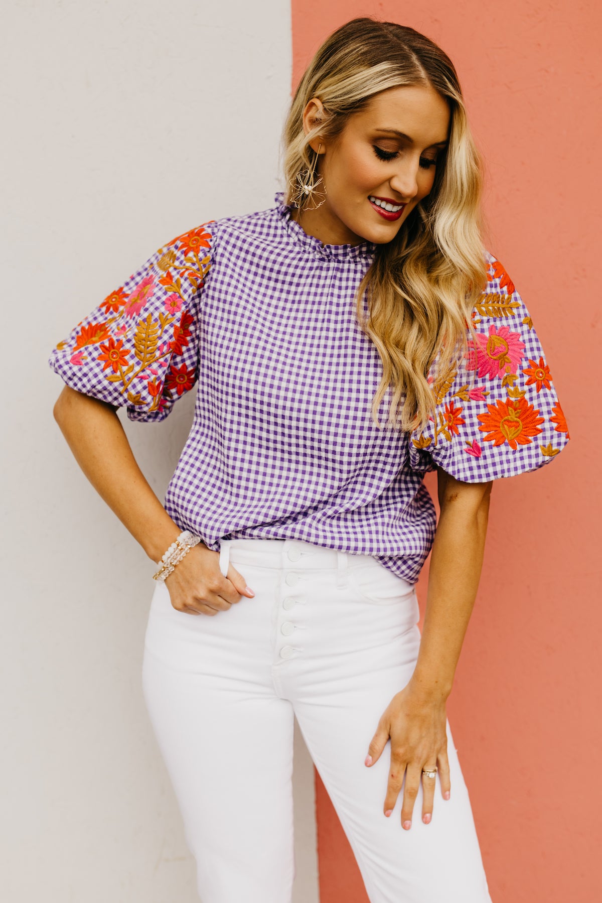 The Alayna Embroidered Gingham Top