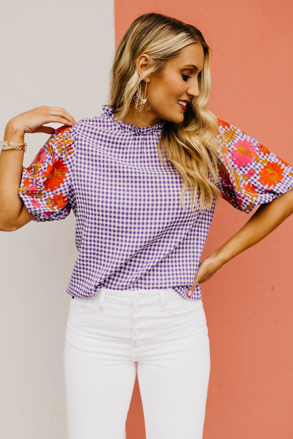 The Alayna Embroidered Gingham Top