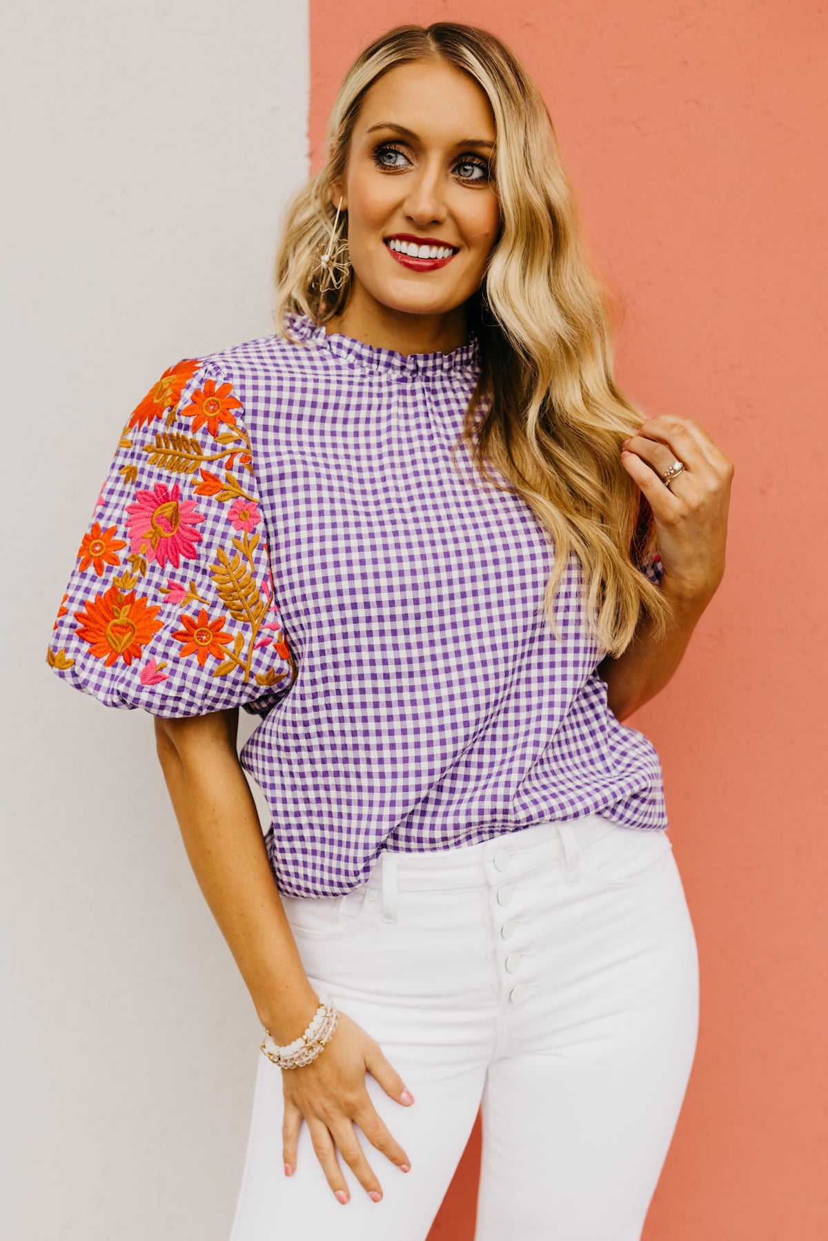 The Alayna Embroidered Gingham Top