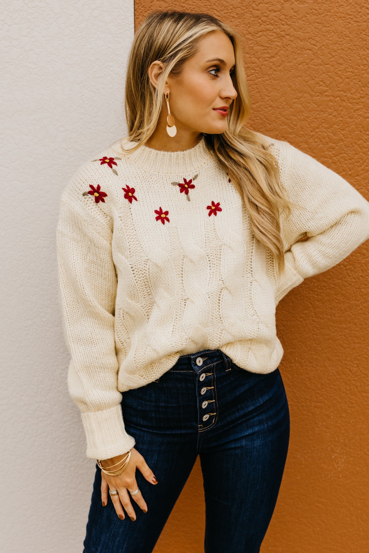 The Nancy Floral Cable Knit Sweater  - FINAL SALE