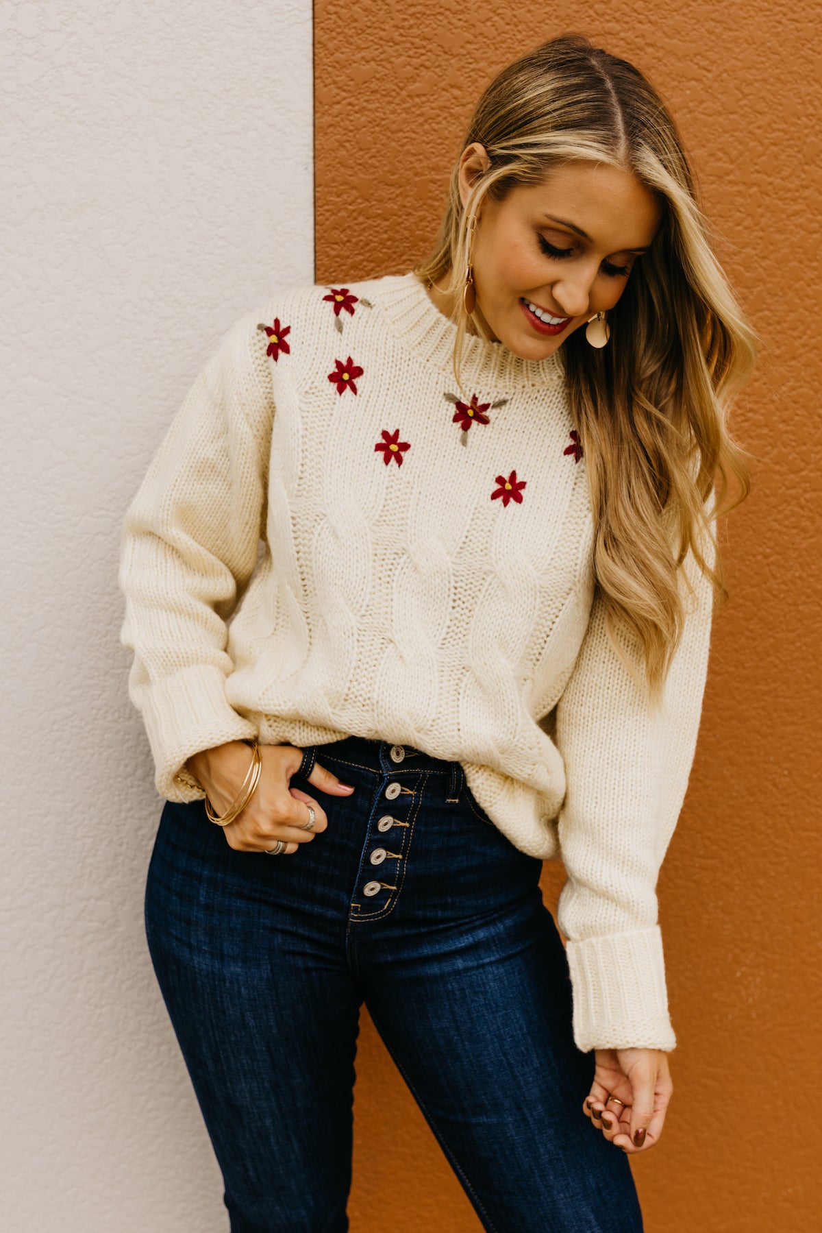 The Nancy Floral Cable Knit Sweater  - FINAL SALE