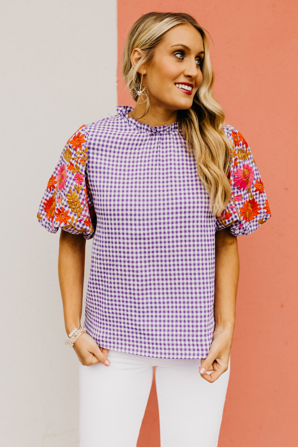 The Alayna Embroidered Gingham Top