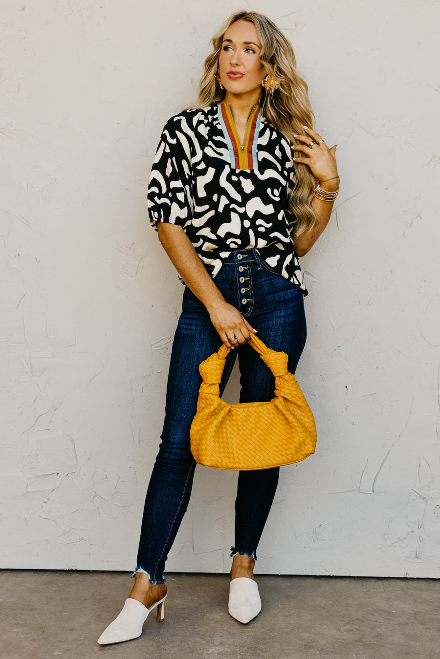 The Ebby Quarter Zip Print Top