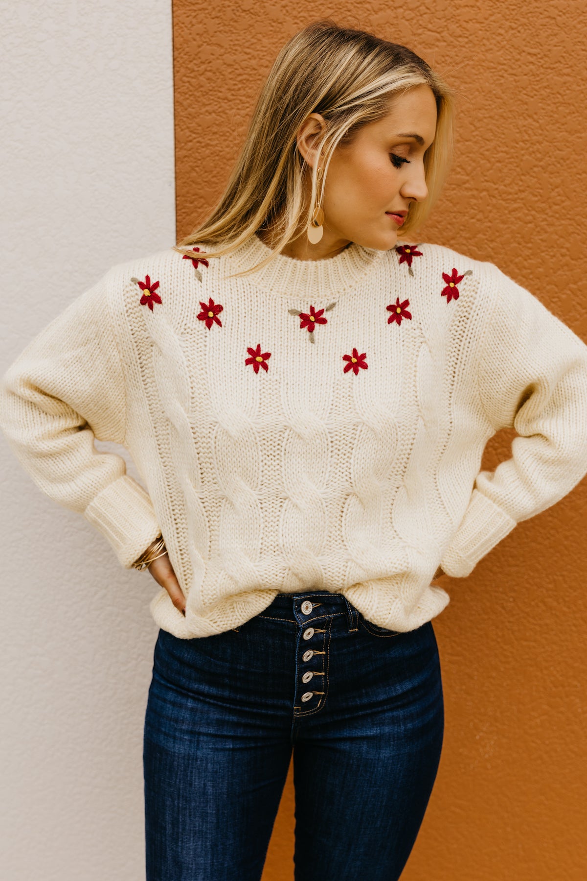 The Nancy Floral Cable Knit Sweater  - FINAL SALE