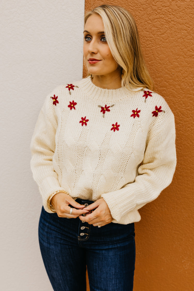 The Nancy Floral Cable Knit Sweater