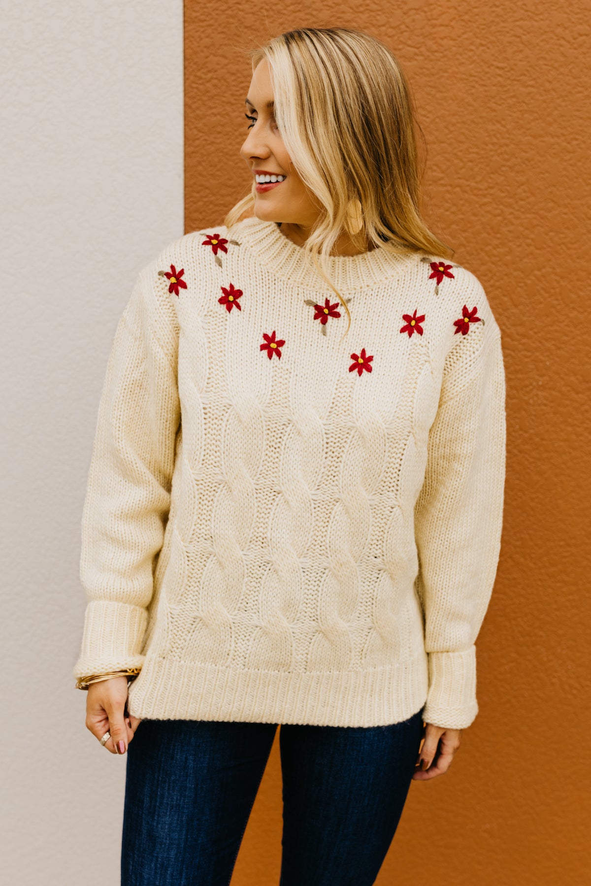 The Nancy Floral Cable Knit Sweater  - FINAL SALE