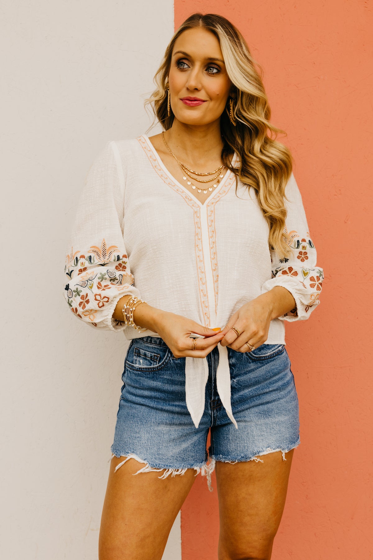 The Alison Tie Front Floral Embroidered Top