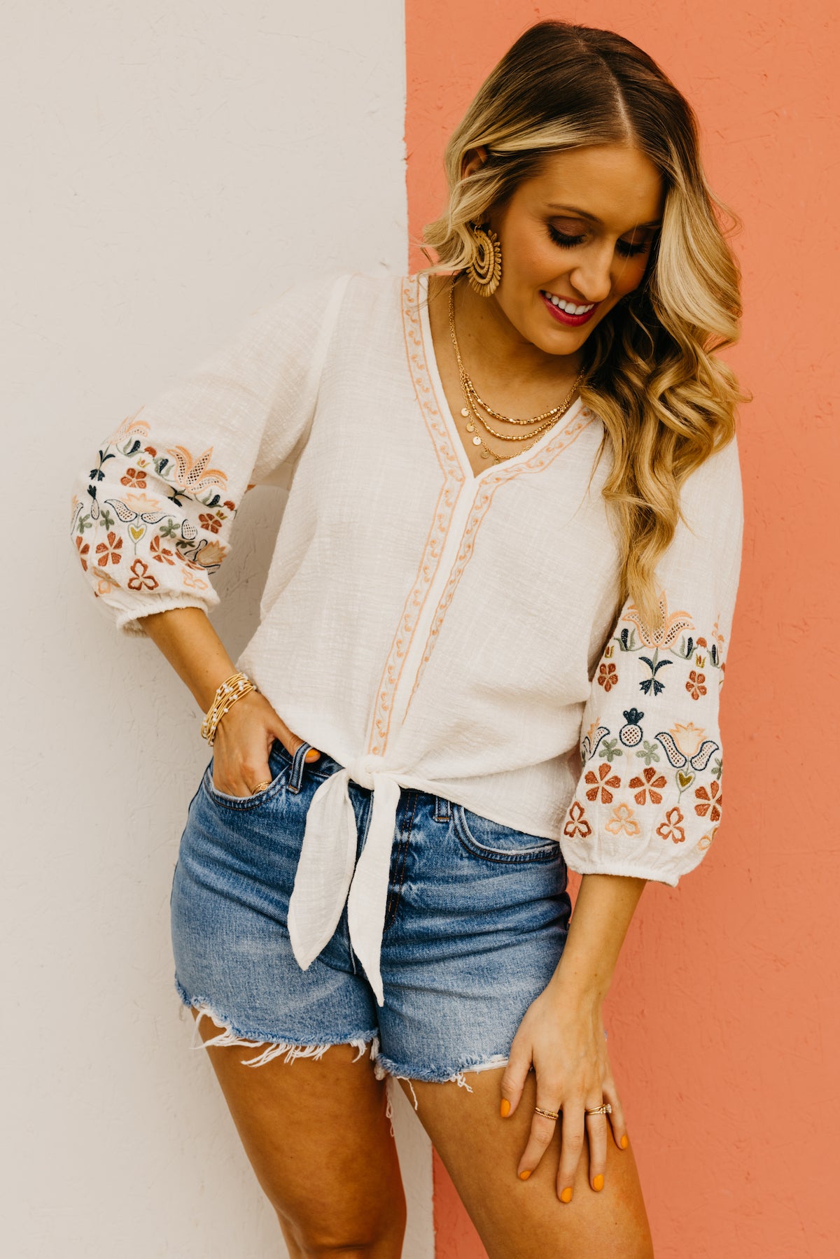The Alison Tie Front Floral Embroidered Top