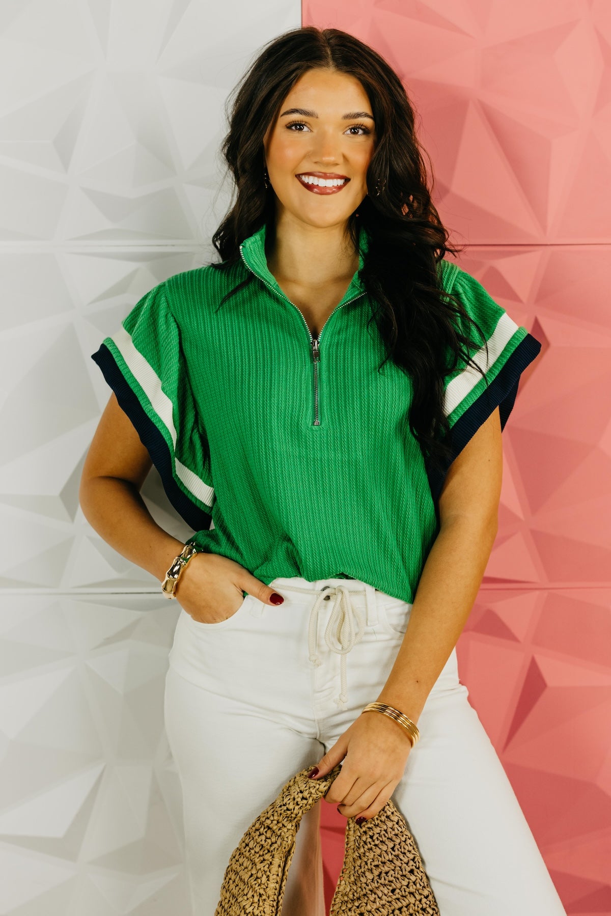 The Kimora Double Flutter Quarter Zip Top