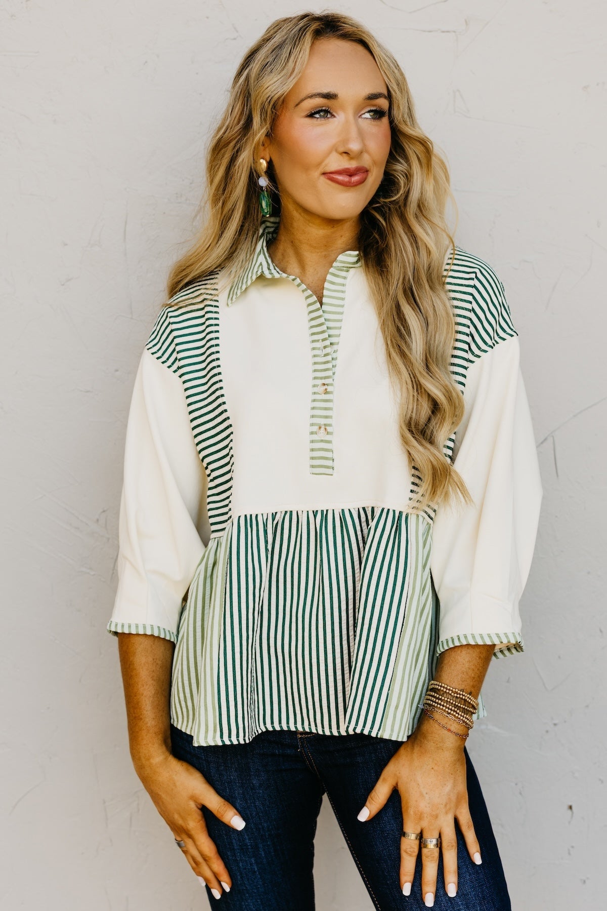The Sophia Mixed Media Stripe Raglan Top