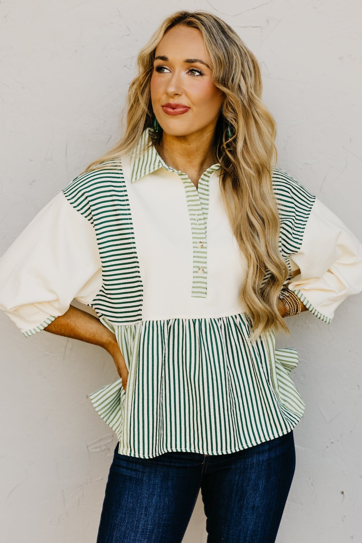The Sophia Mixed Media Stripe Raglan Top