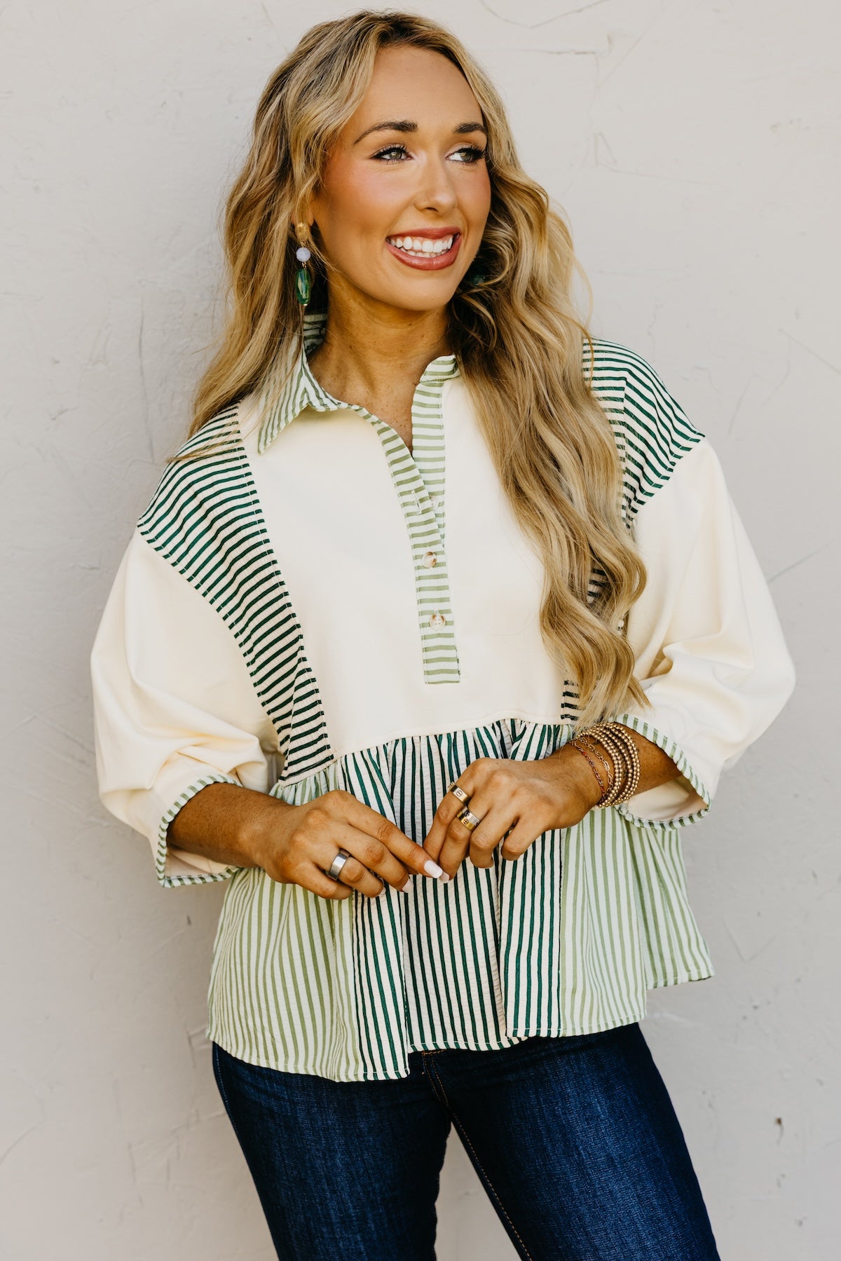 The Sophia Mixed Media Stripe Raglan Top