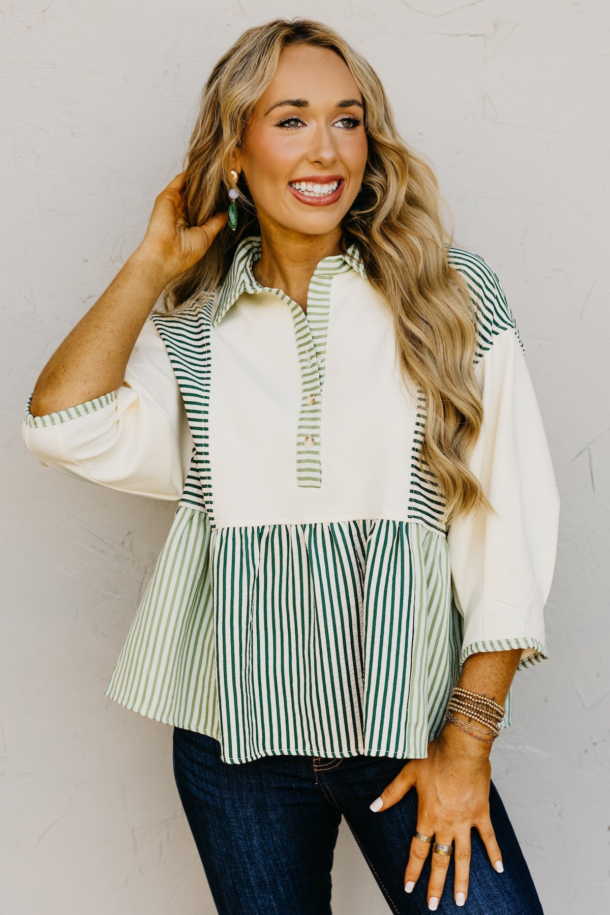 The Sophia Mixed Media Stripe Raglan Top